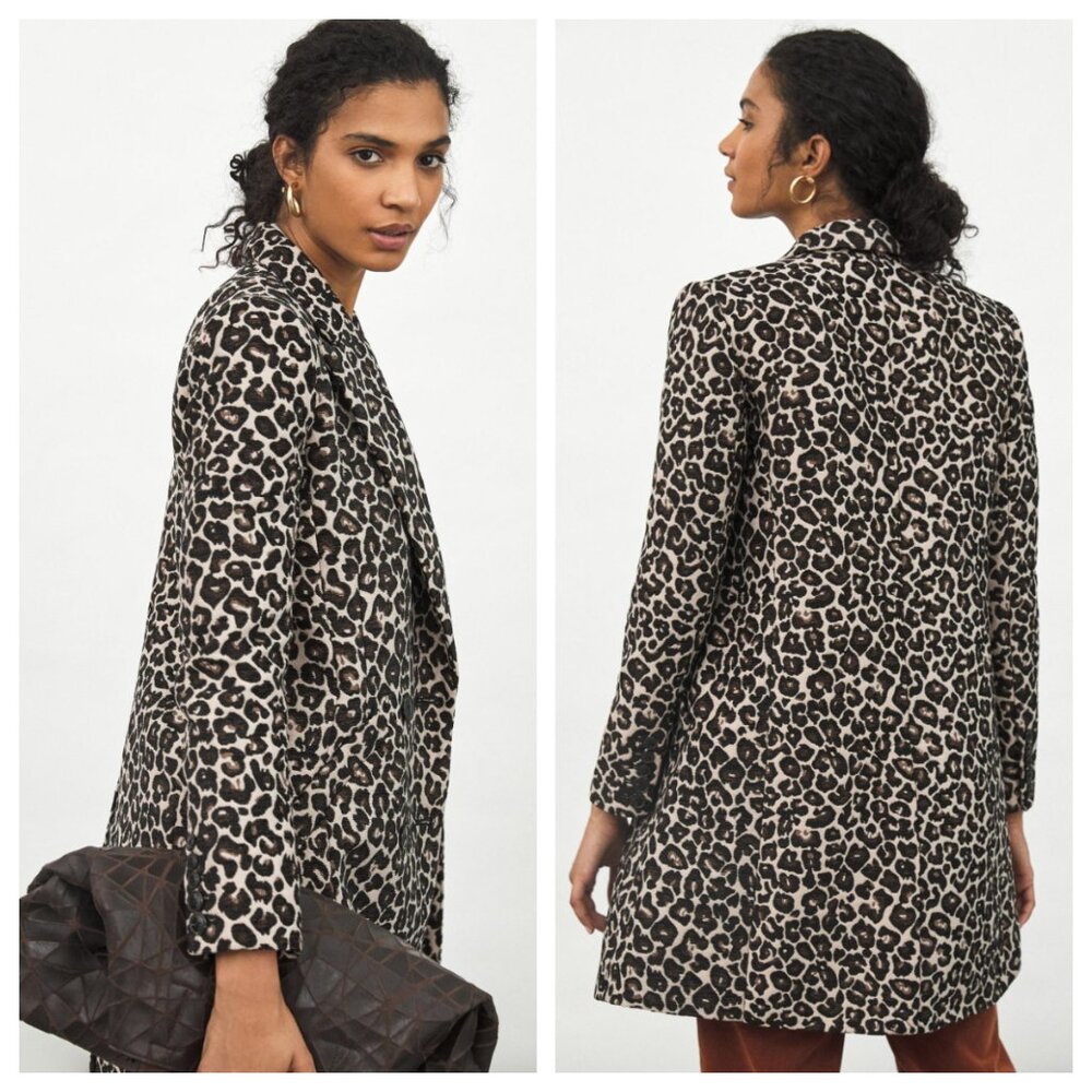NWT Anthropologie Gianna Longline Leopard Print Blazer Size 0
